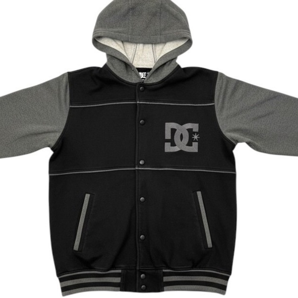 DC Shoes Mens Varsity Hooded Jacket Black Grey ADYFT00181 Small